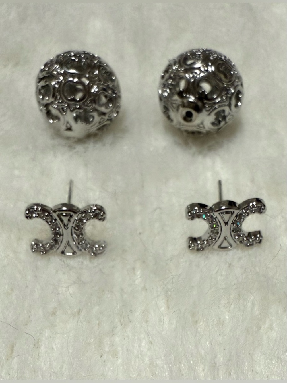 Silver Crystal Accent Double-Crescent Stud Earrings